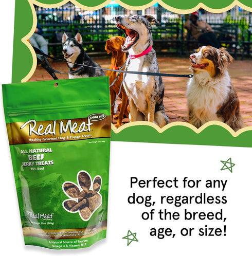 12oz 95% TRMC Real Meat Dog Treats - Bag of Bite-Sized Air-Dried Beef Jerky for Dogs - Grain-Free Jerky Dog Treats Made