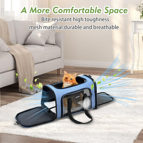 Soundy Large Pet Carrier for Dogs and Cats Under 25 Lbs, Portable Soft Sided Folding Travel Carrier, Blue