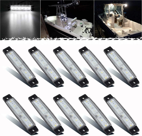 PSEQT LED Boat Interior Lights | Marine Courtesy Light Strip for Fishing, Pontoon, Kayak, Yacht (White 10Pcs)