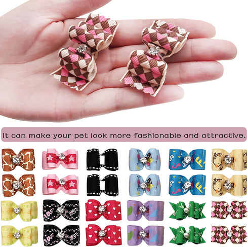 PET SHOW 50pcs Small Dog Hair Bows with Rubber Bands for Grooming Costumes