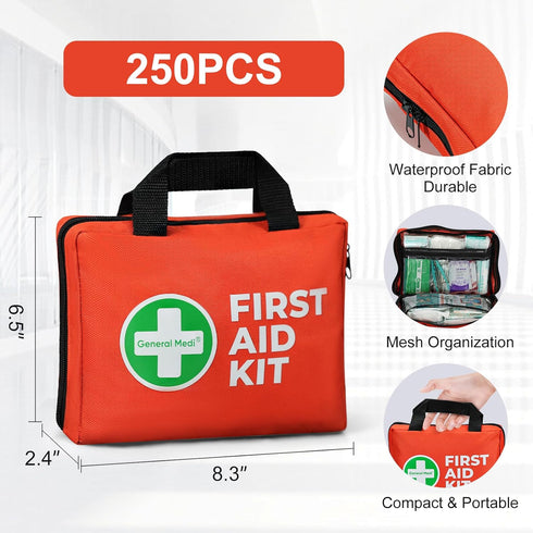 250 Pack,Scissors General Medi First Aid Kit, Piece Small First Aid Kit - Includes Emergency Foil Blanket, Instant Cold