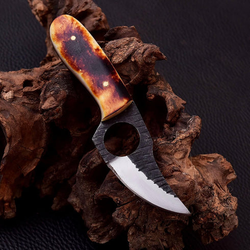 Small Skinning Knife, Fixed Blade Damascus Bone Knife, 3 Inch Blade for Camping Gear