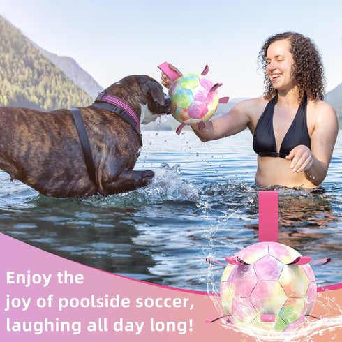 Dog Soccer Ball with Straps, 6 Inch Puppy Balls for Small Medium Dogs, Pool Toys, Birthday Gifts, Rainbow