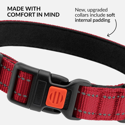 Reflective Dog Collar for Small, Medium, Large Dogs - CollarDirect with Quick Release Buckle, Nylon (10-13 Inch, Red)