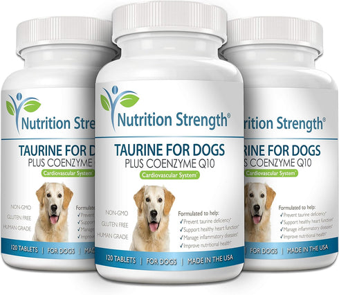 Taurine for Dogs, Supports Healthy Heart Function, with Coenzyme Q10 for Heart Failure Management - 120 Tablets