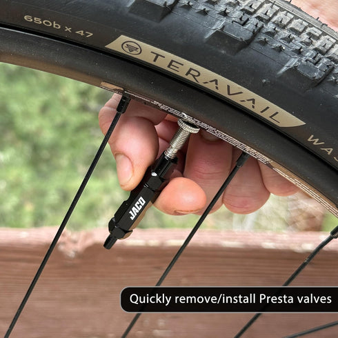 JACO Presta Valve Core Repair Kit for Bike Tires - Includes (12X) Replacement Valve Cores, (4X) Valve Caps & Removal