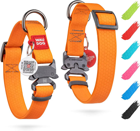 WAUDOG Waterproof Dog Collar - Heavy Duty Adjustable Collar for Large, Medium, Small Dogs - Durable Metal Clasp & QR