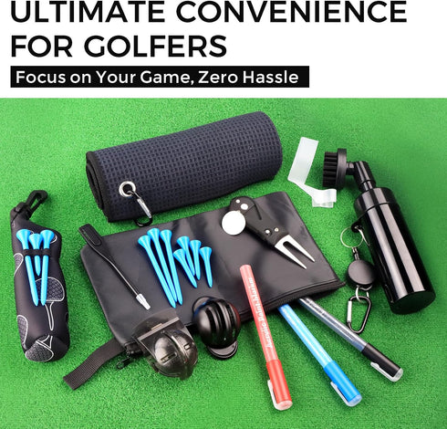 21 2 Pcs Golf Essentials Kit, Golf Club Cleaning Kit - Golf Club Brush & Golf Towel, Golf Ball Bag & Tees Holder