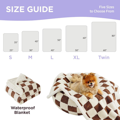 Lesure Waterproof Dog Blanket for Large Dogs, Washable Double-Sided Blanket with Warm Jacquard Shag, Brown