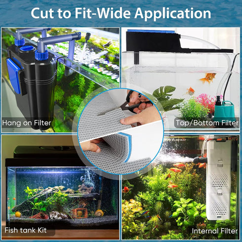 Aquarium Filter Media, Upgraded 8-Layer Filter Sponge Pad for Fish Tank and Pond, Reusable and Washable Filter Floss