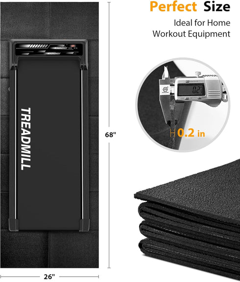 Foldable Rubber Treadmill Mat - Exercise Bike Mat with Waterproof Non-Slip Shock Absorption, Exercise Equipment Mat