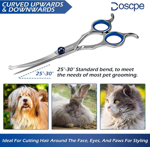 Curved Dog Grooming Scissors, 6.69 inches Round Tips Pet Grooming Shears for Dog Cat Hair Trimming