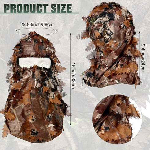 Geyoga Camouflage Leafy Face Mask Ghillie Hunting Gear, 3D Full Face Cover, Camo Balaclava