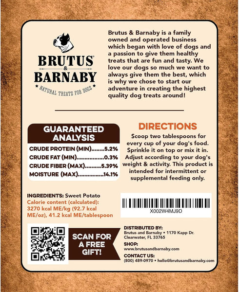 BRUTUS & BARNABY Dog Food Toppers - All Natural Vegan Sweet Potato Kibble Topper for Picky Eaters, Nutrient Packed
