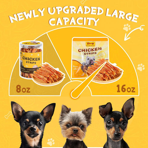 24oz PAWUP Chicken Jerky Strip Dog Treats w/Taurine Natural Rawhide Free Dog Snacks, Training Treats Chicken Jerky