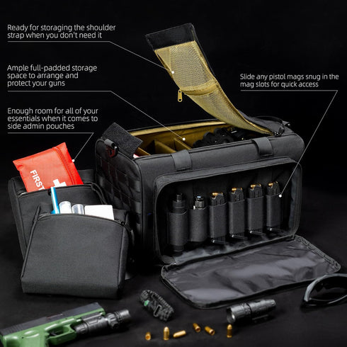 Range Bag for Handgun Ammo Shooting, L/XL Tactical Gears Accessories Duffle Sport Bag with Lockable Zipper, Molle
