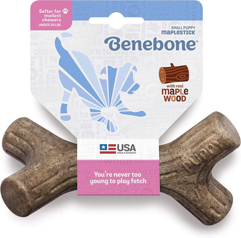 Benebone Puppy Maplestick Dog Chew Toy, Real Maple Wood Flavor, Small, Made in USA, Brown