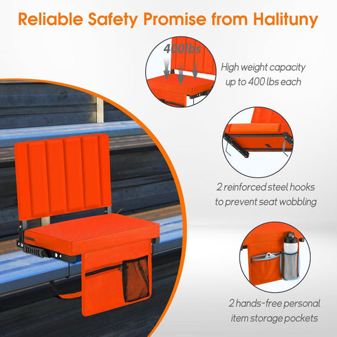 Stadium Seat for Bleachers with Back Support, Portable Bleacher Seat with Wide Comfy Padded Cushion, Metal Hook