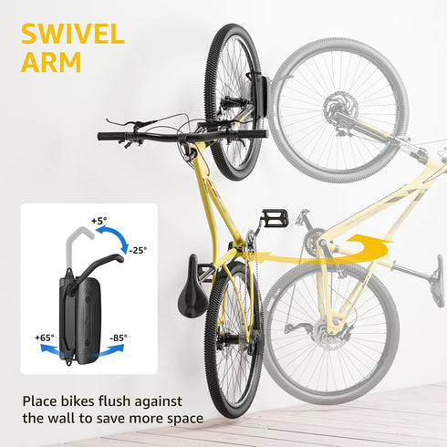 Swivel Bike Wall Mount, Space Saving Sturdy Vertical Bike Rack Holds Up to 66 lbs, Bike Storage Rack for Garage, Black