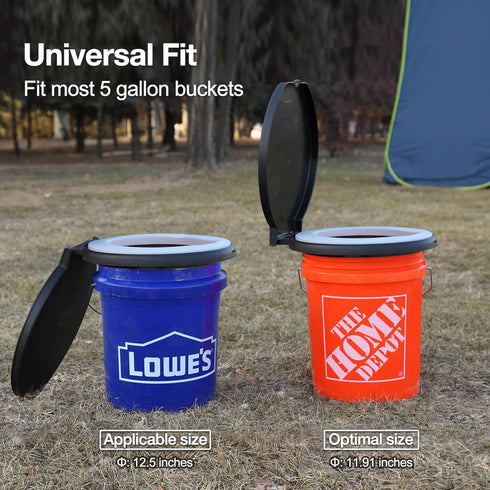 270Rotatable 5 TRIPTIPS Bucket Toilet Seat with Soft Cushion, Lid,XL Portable, Luggable Loo Camping Toilet Seat