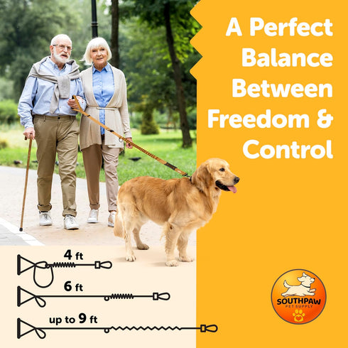 Shock Absorbing Bungee Dog Leash 4-7 ft. for Golden Retrievers with Padded Handle, Seatbelt Buckle, Reflective