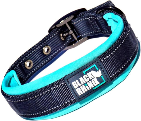 Black Rhino Adjustable Reflective Dog Collars for Medium Dogs - Heavy Duty with Ultra-Soft Neoprene Padding - Aqua and