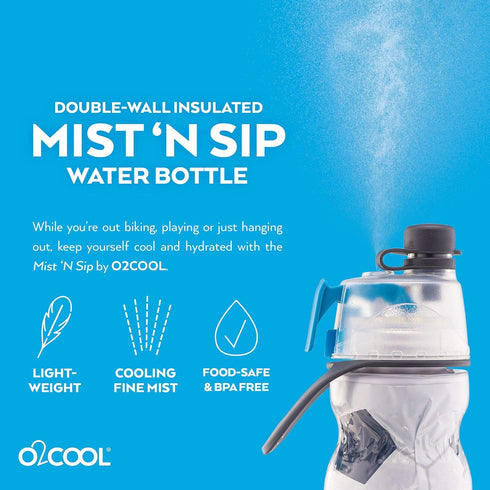 O2COOL Mist 'N Sip Misting Water Bottle, 2-in-1 Mist And Sip Function, 20 oz (Soccer)