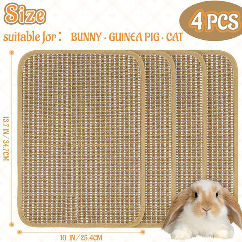 KEPYDRMTF (4PCS) Rabbit Scratching Pad, Sisal Scratching Pad for Bunny, Guinea Pig, Cat. Resting Mats for Cages, Forage