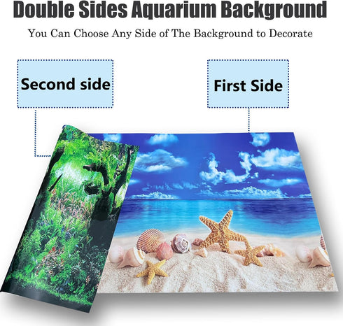 Beach Fish Aquarium Background Poster for 10-20 Gallon Tank, Double Sided Fish Tank Stickers