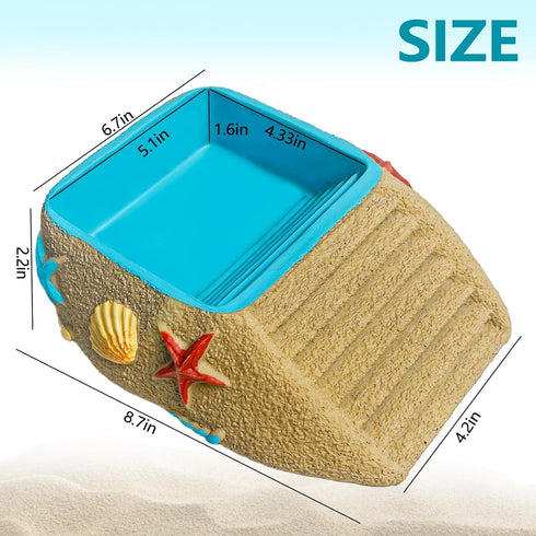 Gxsdj Turtle,Gecko,Lizard,Frog,8.76.72.2 Hermit Crab Water Bowl with Climbing Ramp,Hermit Crab Water Pool,Beach Style