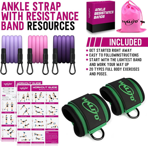 WALITO Ankle Resistance Bands with Cuffs, Ankle Weights for Women, Glutes Workout Equipment, Home Gym Exercise Equipment