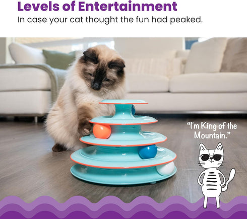 4-Tier 4 Catstages Chase Meowtain Interactive Cat Track Toy Spinning Balls, Non-Slip Base, Ideal for Indoor Cats, Blue