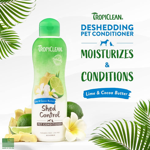 TropiClean Lime & Coco Butter Deshedding Dog Conditioner for Shedding Control | Natural Pet Conditioner Derived from Natural Ingredients | Cat Friendly | Made in the USA | 20 oz.