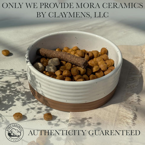 Mora Ceramic Pet Bowl Size Small, Food/Water Dish for Puppy Dogs, Cats, Guinea Pig, 11oz or 2 Cups, Vanilla