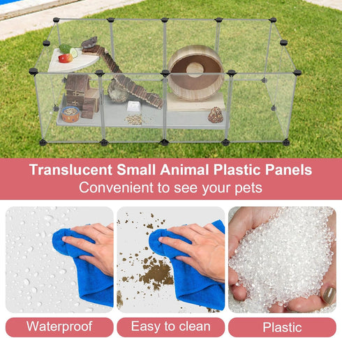 12 Panels Transparent Small Animals Playpen, 48" x 24" Portable Pet Enclosure for Indoors & Outdoors