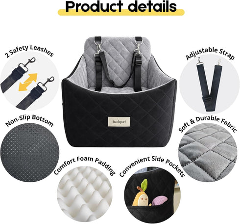 35 lbs, Dog Car Seat for Small/Medium Dogs up to Memory Foam Booster Seat with Washable Cover, Storage Pockets & Safety