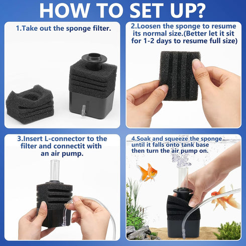 Aquarium Bio Sponge Filter, Super-Quiet Submersible Foam Filter, 1 Spare Sponge, Suits Tanks Up to 110 Gallon