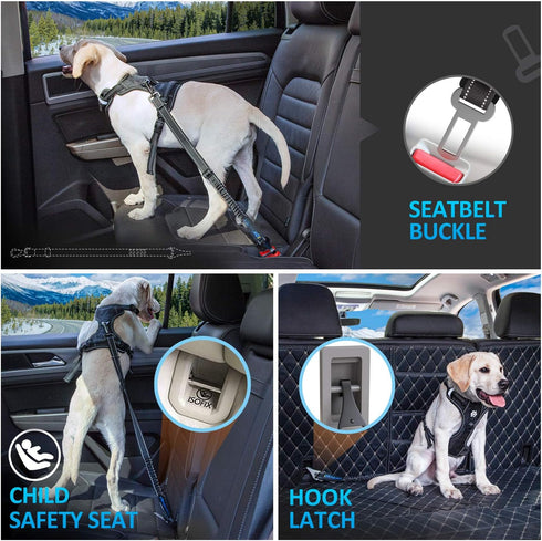 3-in-1 Dog Seat Belt Car Harness for Dogs Adjustable Safety Seatbelt for Car Nylon Reflective Bungee Fabric Dog Car