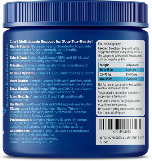 Zesty Paws Senior Dog Multivitamin Treats, 90ct, for Skin & Coat, Immune Health, Glucosamine