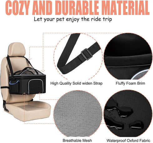 4-in-1 15lbs Cat Car Seat and Cat Carrier with Removable Wheels Booster Car Seats for Small Dogs Cats Comes