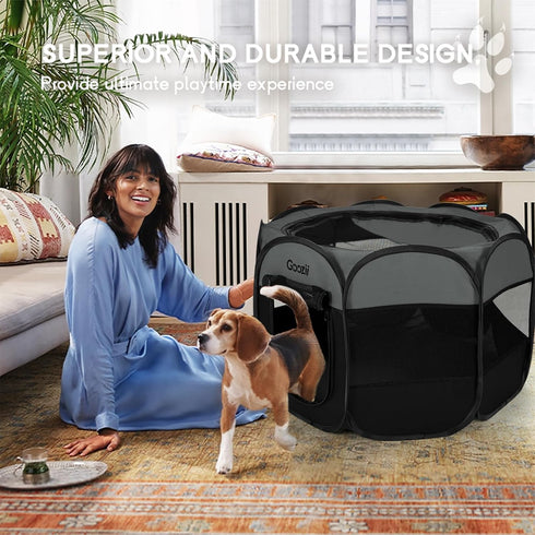 Portable Dog Playpen for Small Dogs, Collapsible Pet Cat Playpen with Zipper Top Cover for Indoor Outdoor Use (Small