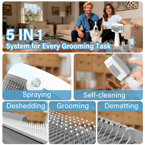 Cats,5-in-1 3 Pet Steam Brush for Dogs & Self-Cleaning Dog Steam Brush with Swap-in Heads (Grooming, Dematting