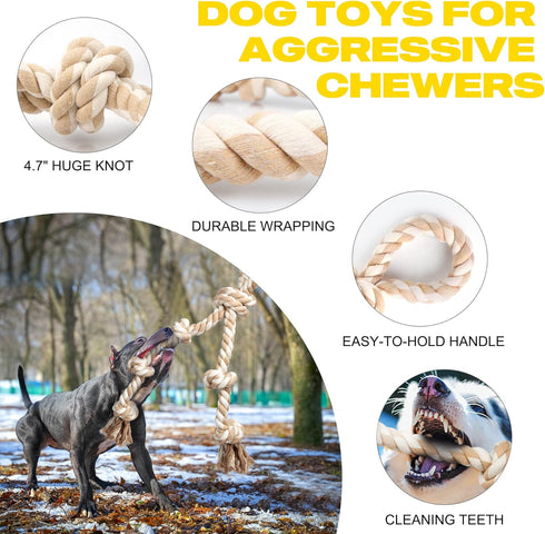 PetiFine Dog Rope Toys - Large Tug of War Toys for Aggressive Chewers, 29" with 3 Big Knots