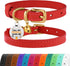 BRONZEDOG Leather Cat Collar with Removable Bells, Non-Breakaway Kitten QR Tag for Girl Boy, Red & Gold (9" - 12")