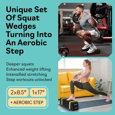 Squat Wedge Set of 5, Turns Into Aerobic Step Platform, Slant Board for Calf Stretching, 520 LBS Weight Capacity
