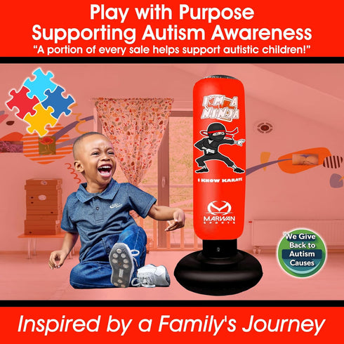 5-in-1 Set 63 4-12, Marwan Sports Kids Punching Bag with Gloves, Pump & Funnel Inflatable Boxing Bag for Kids Durable