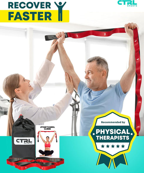 Stretching Strap with Loops - Non Elastic Stretch Band for Physical Therapy, Yoga, and Flexibility - Hamstring & Leg