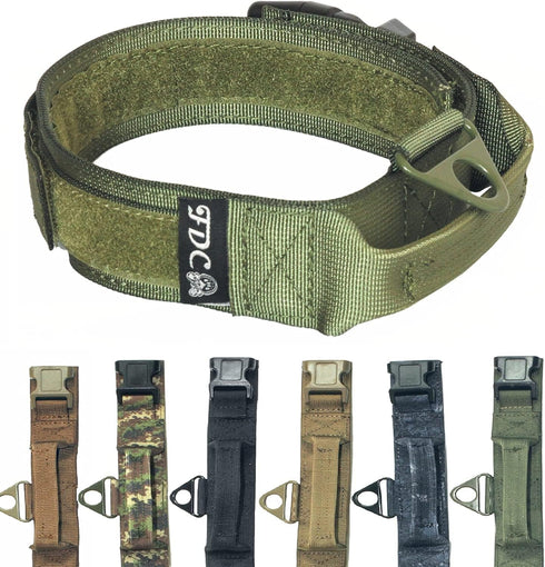 Heavy Duty Military Army Tactical K9 Dog Collars with Handle Hook & Loop, Width 1.5in, Military Green