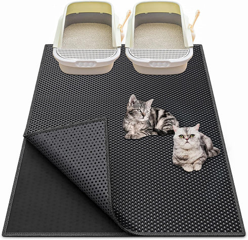 Cat Litter Mat, 36"x30", Washable, Extra Large XL, Honeycomb Double Scatter Control, Waterproof, Easy Clean