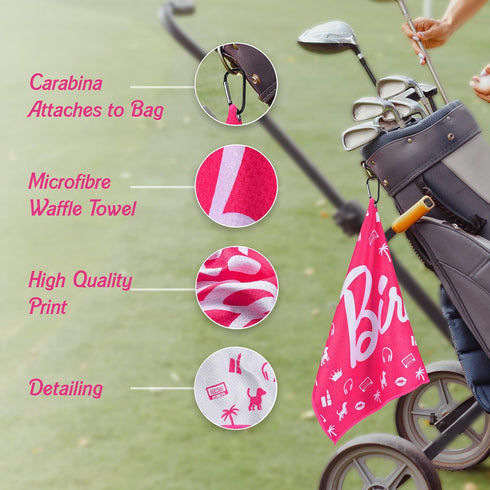Shanker Golf Birdie Pink Towel - Funny Microfiber Waffle Golf Towel for Women - Perfect Gift & Accessories